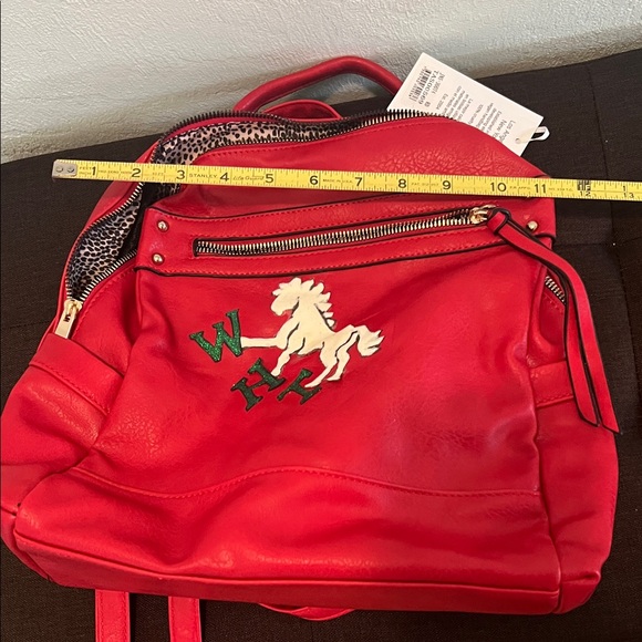 ( 0319) Red Backpack with Green Embroidered Design WHT Art - Picture 4 of 6